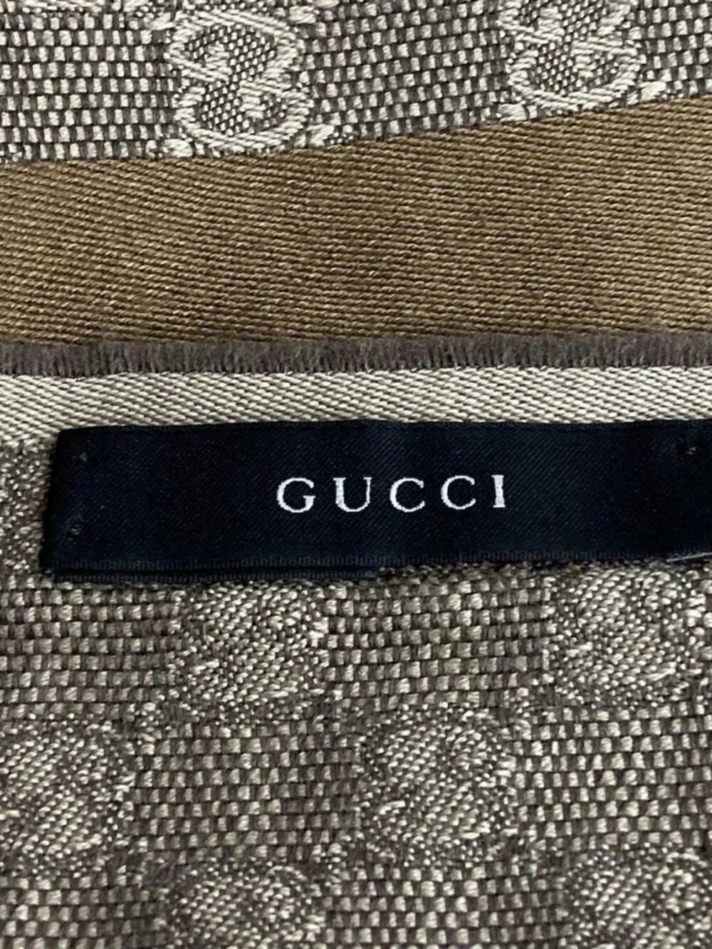 GUCCI - Dark Brown Gray Beige Khaki Wool Silk Scarf - Picture 2 of 5